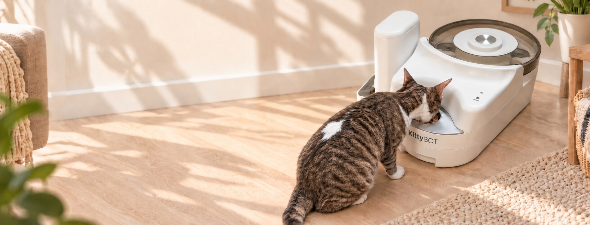 KittyBOT Cat Food Feeder. Load 8 cans. Automatic canned wet food feeder.