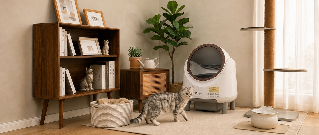 KittyBOT Automatic Cat Litter Box in a home setting