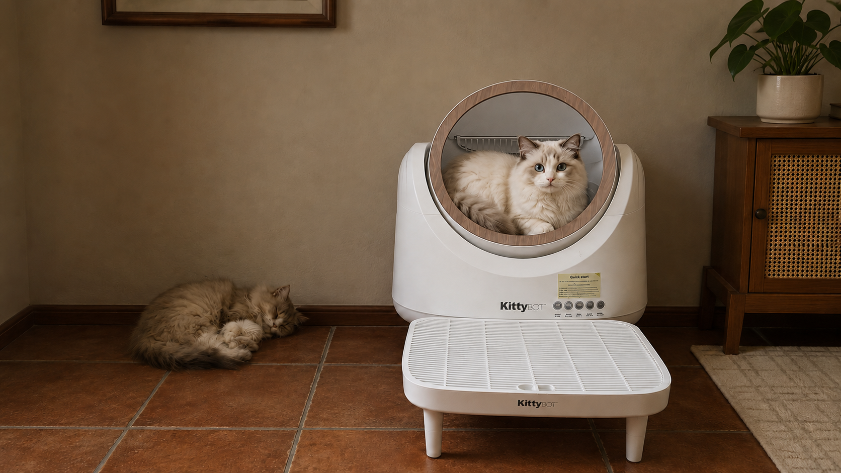 KittyBOT automatic cat litter box in a home setting